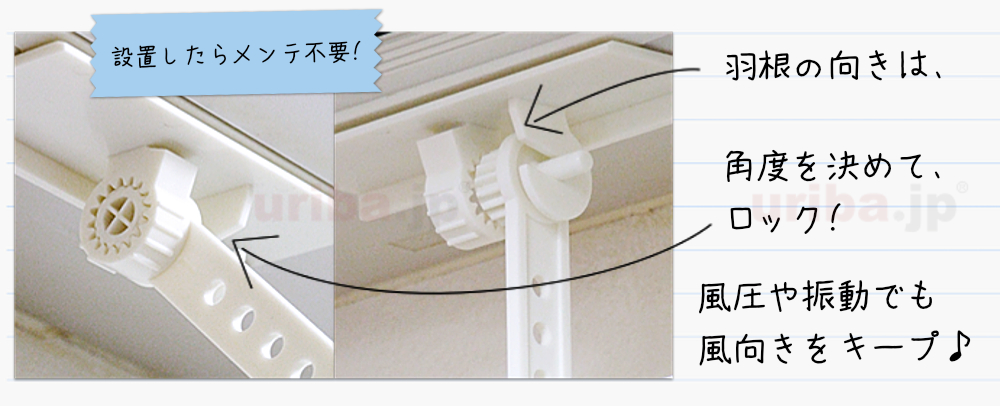 スライドロック機構で風向きをキープ